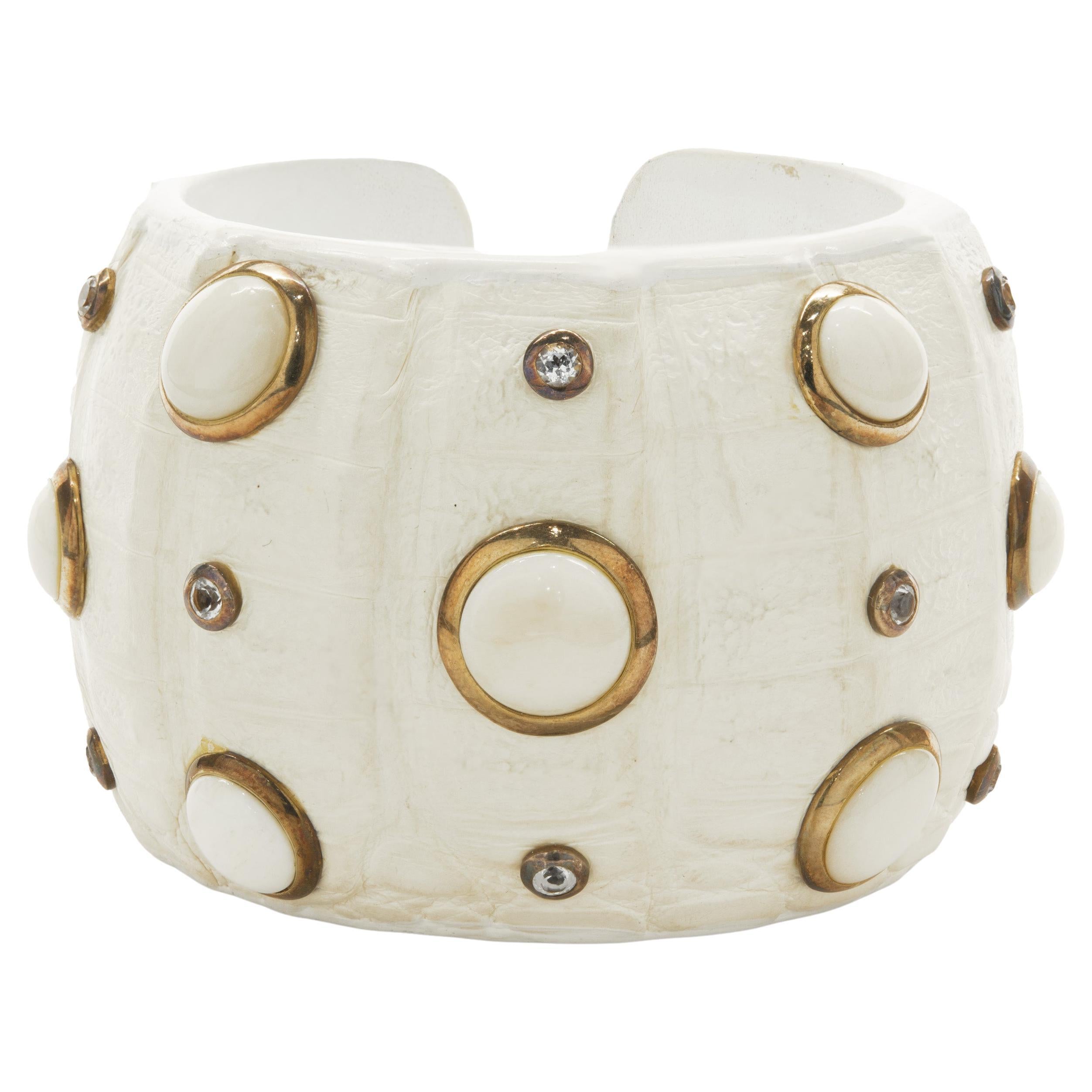 Senti White Alligator Spike Cuff Bracelet