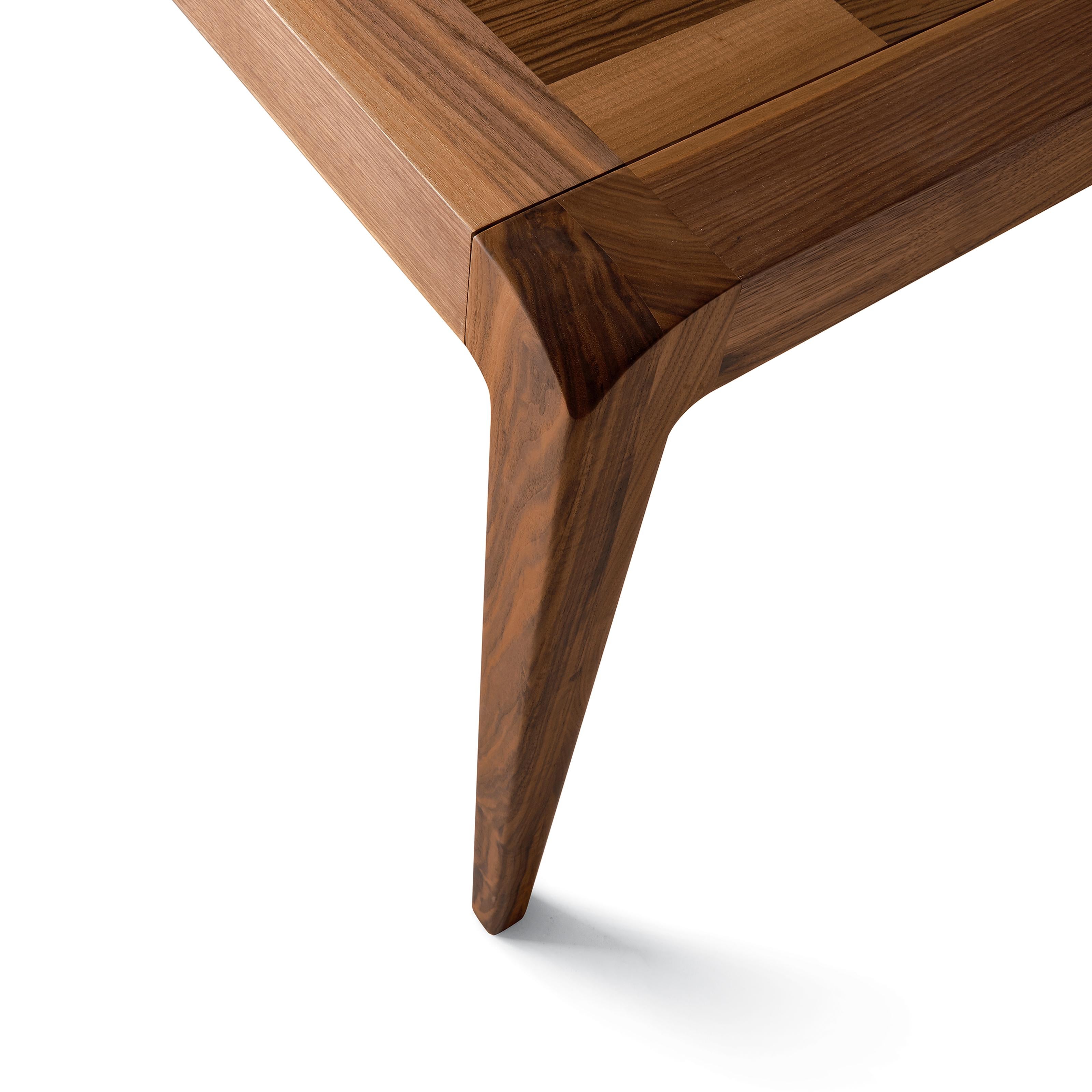 Modern Sentiero Solid Wood Table, Walnut in Hand-Made Natural Finish, Contemporary For Sale