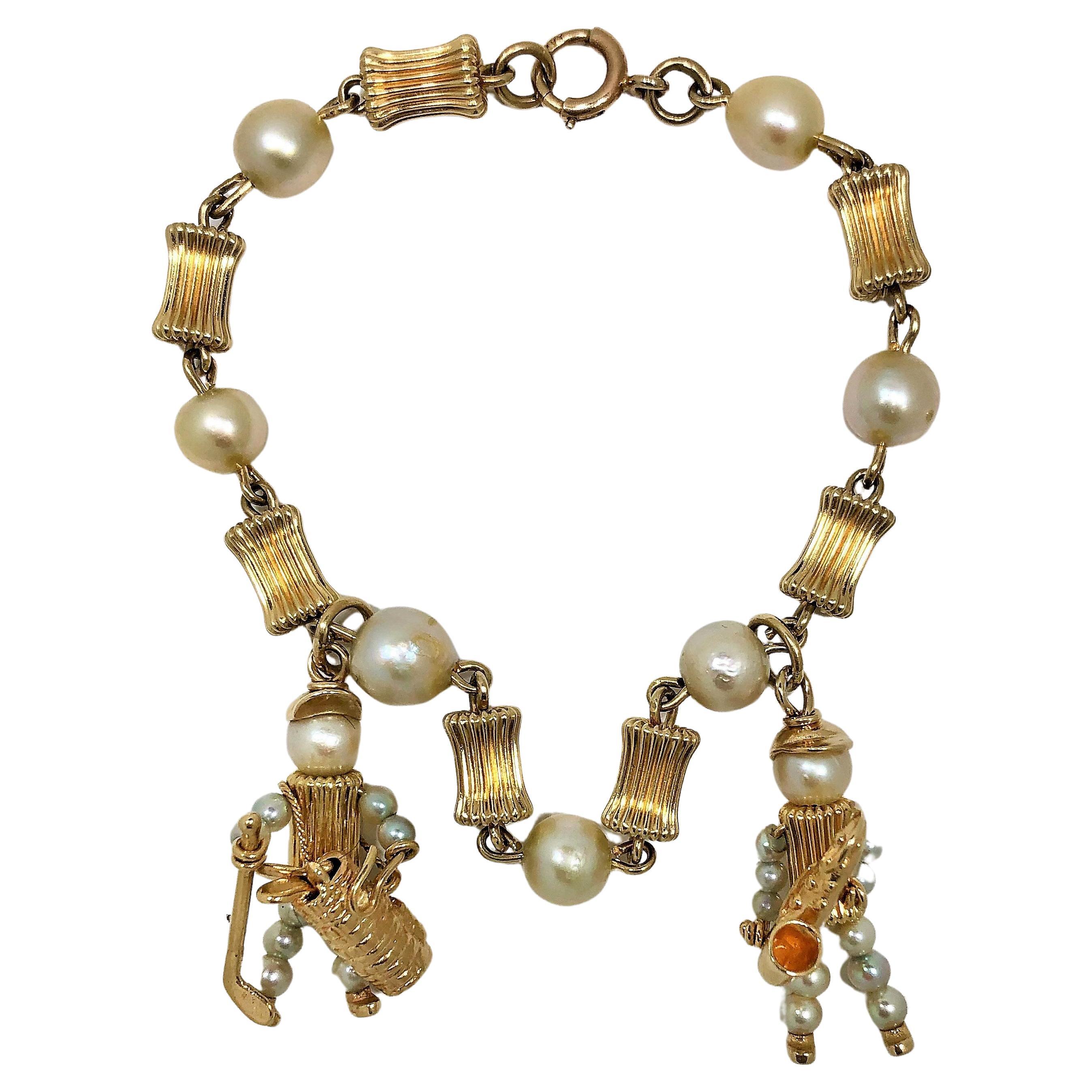 Midcentury Gold Charm Bracelet with 20 Travel Themed Charms at 1stDibs
