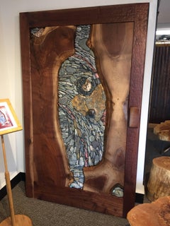 'Sentinel' Solid Wood Sliding Barn Style Door with Rock, Fossil & Crystal Detail