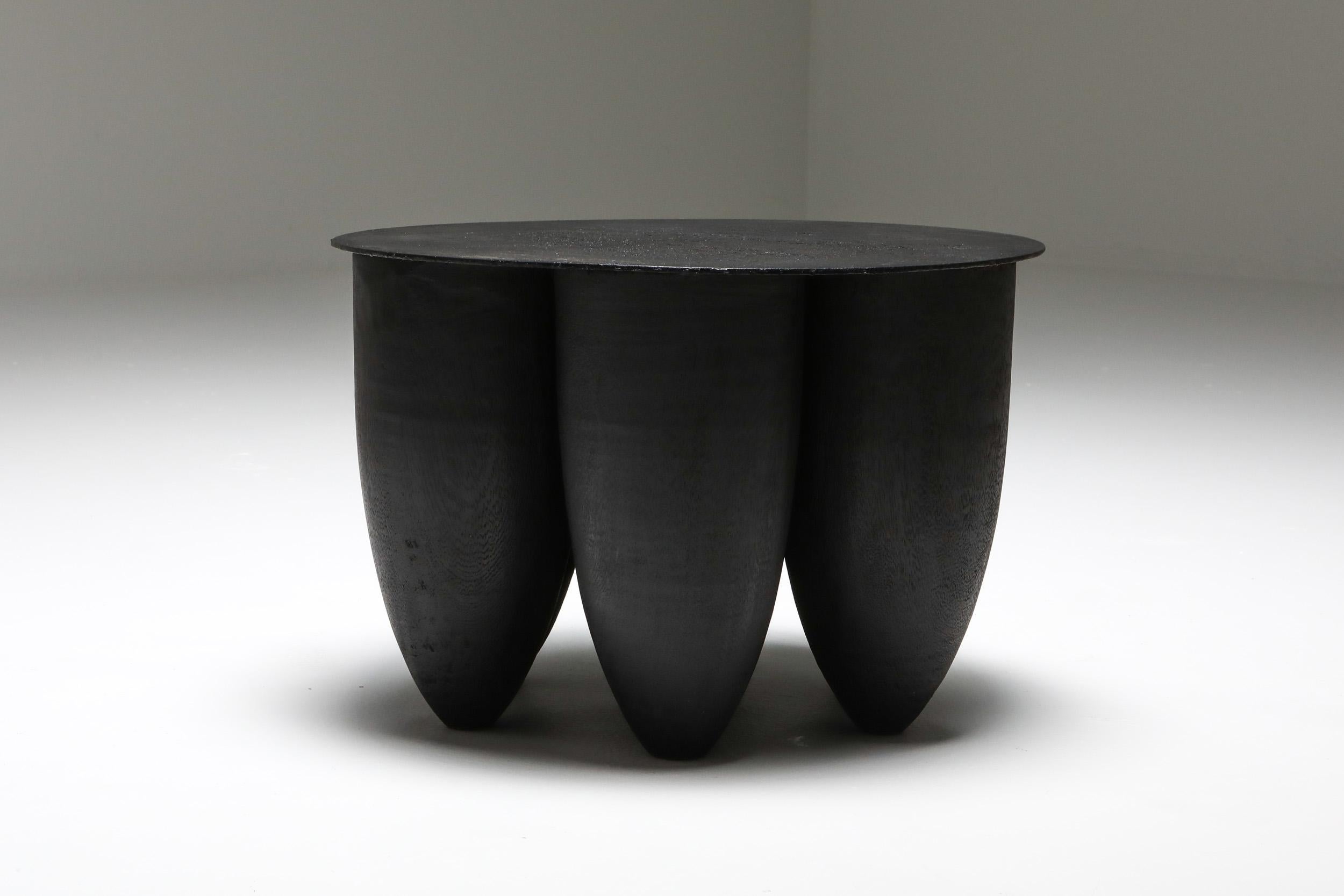 Brutalist Senufo Coffee Table in Burnt and Waxed Iroko Wood by Arno Declercq