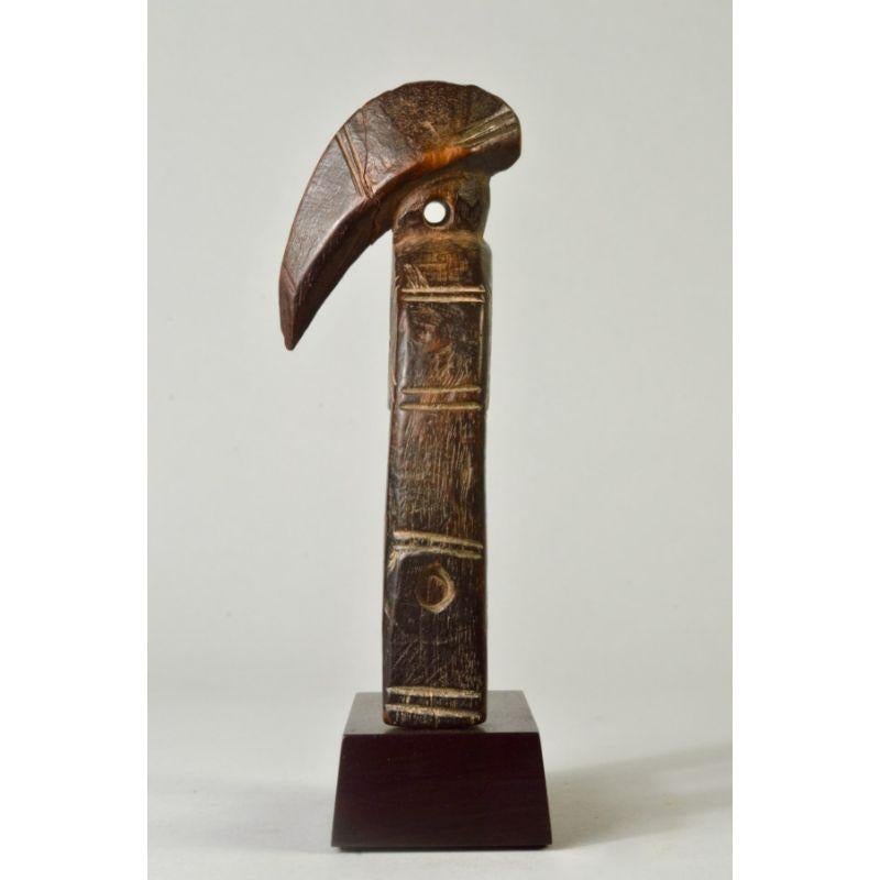 Tribal Senufo Heddle Pulley with Hornbill Motif in Wood For Sale