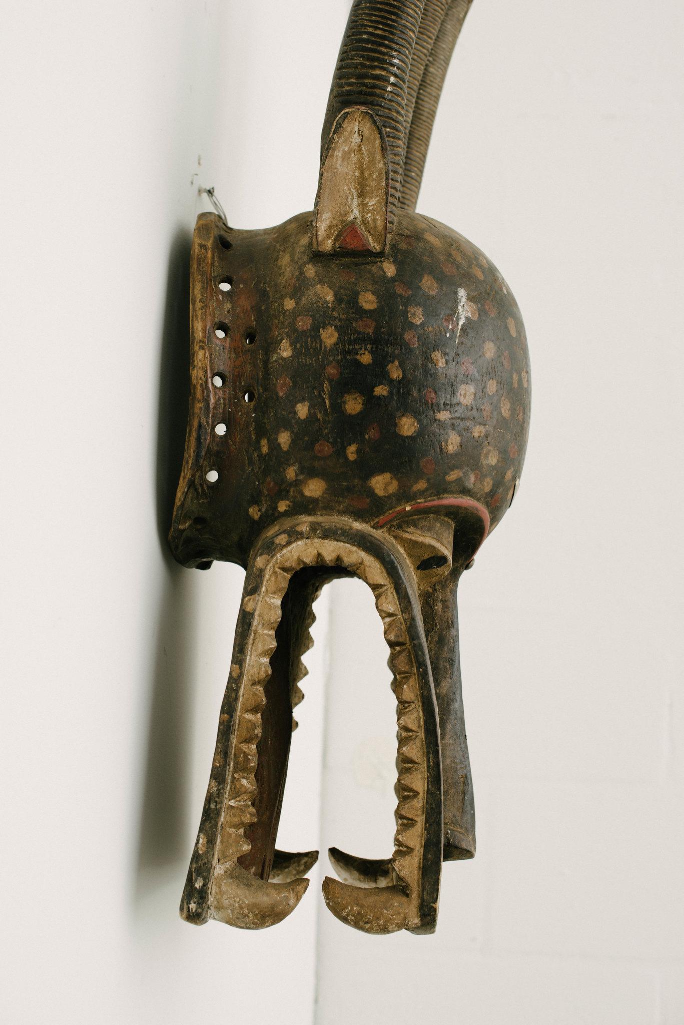 African Style Carved Helmut Mask In Good Condition In Houston, TX