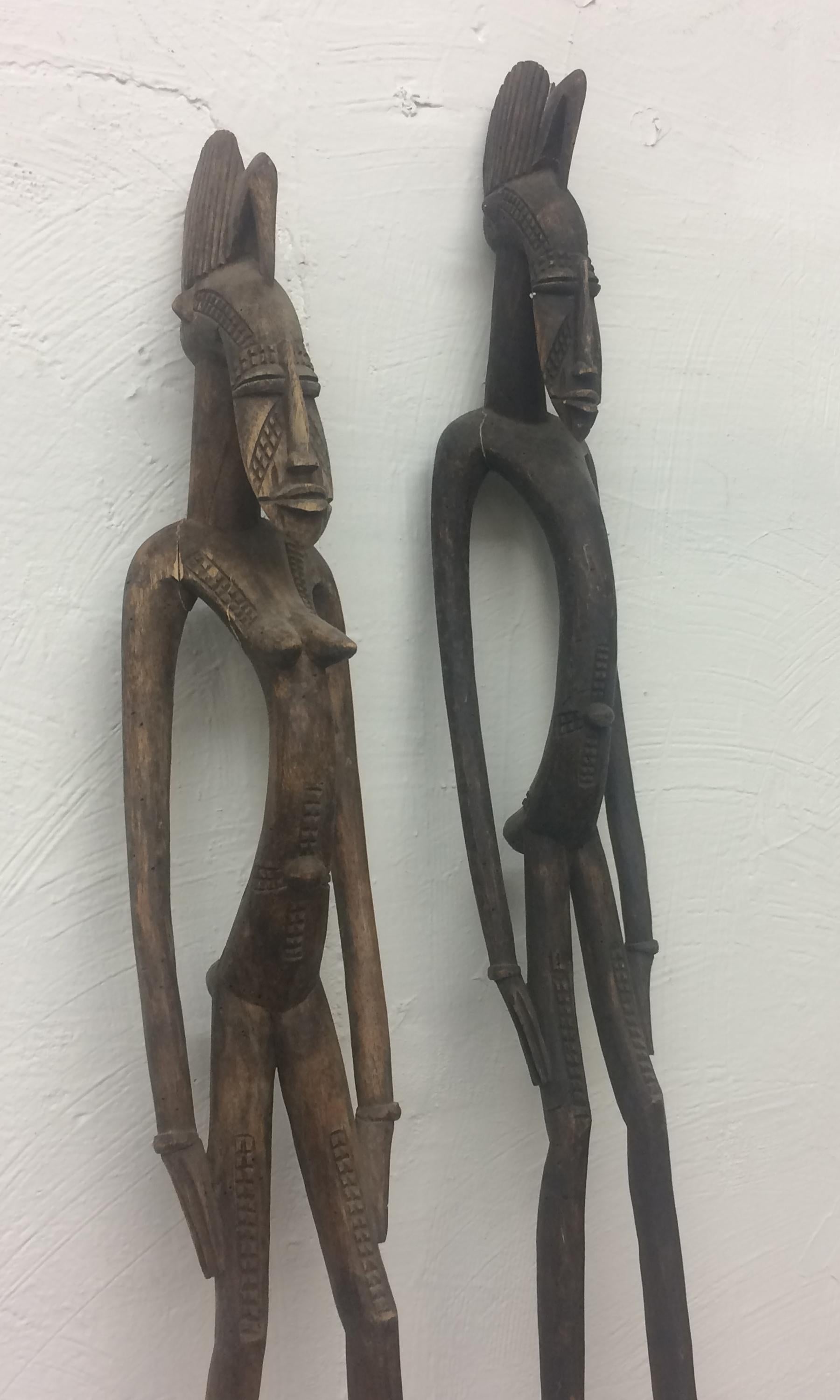 Sahrawi Senufo Wooden Carved Figures Male and Female For Sale