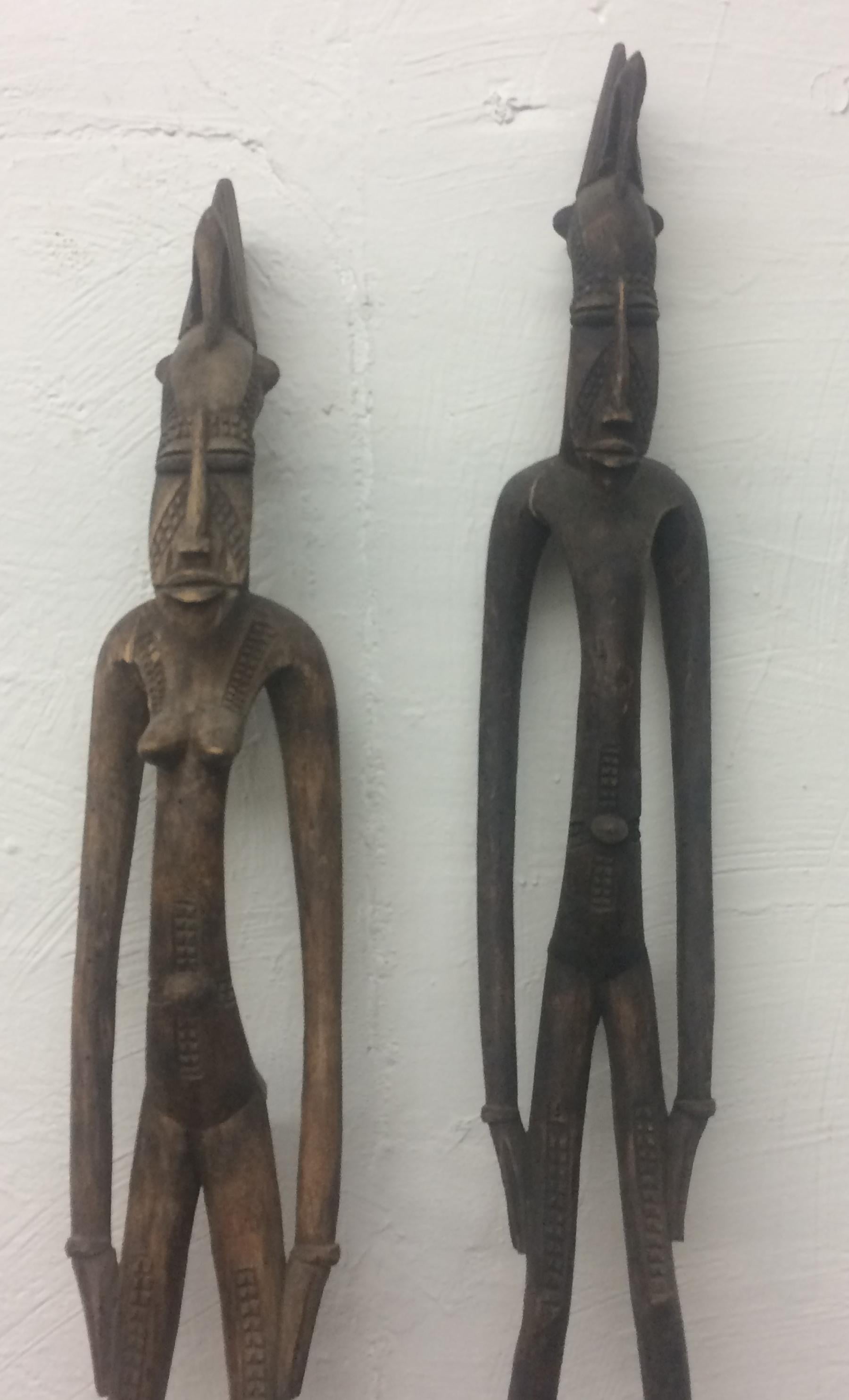 Senufo Wooden Carved Figures Male and Female In Good Condition For Sale In West Palm Beach, FL