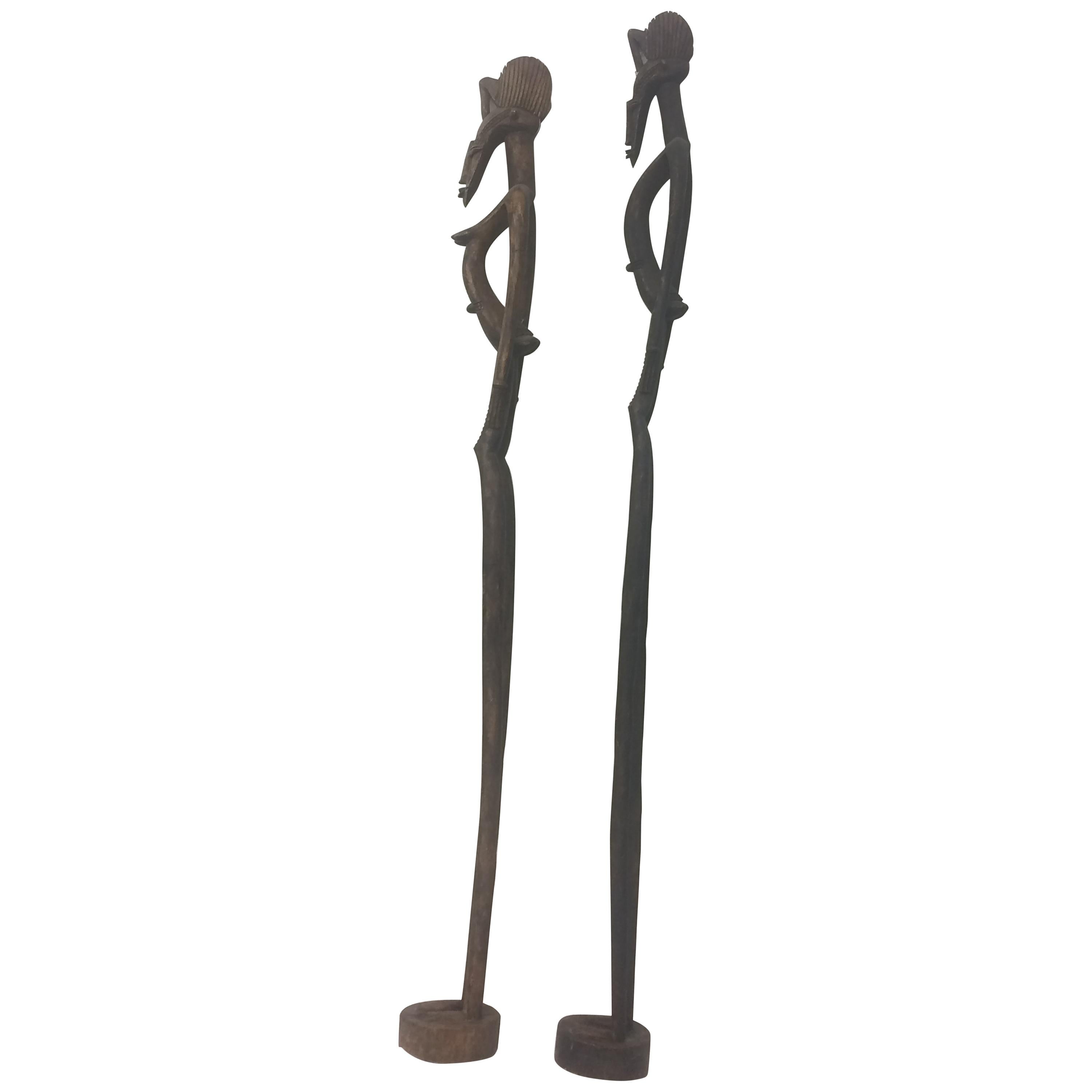 Senufo Wooden Carved Figures Male and Female For Sale