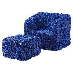 Senzafine Armchair & Pouf  in Polyurethane Blue by Gaetano Pesce