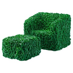 Senzafine Armchair & Pouf  in Polyurethane Green by Gaetano Pesce