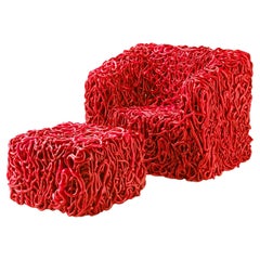 Senzafine Armchair & Pouf in Polyurethane Red by Gaetano Pesce