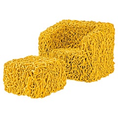 Senzafine Armchair & Pouf  in Polyurethane Yellow by Gaetano Pesce