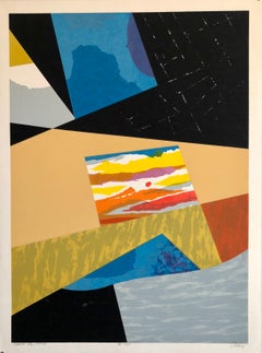 Chinese American Modernist Abstract "Black Sky" Color Lithograph