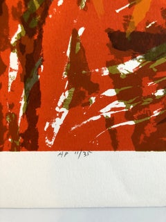 Litografia a colori in stile modernista cinese-americano "Red Tapestry"