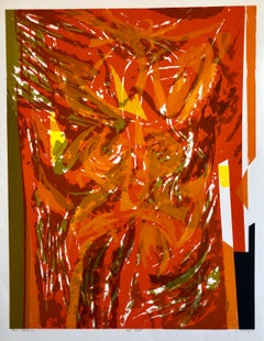 Litografia a colori in stile modernista cinese-americano "Red Tapestry"