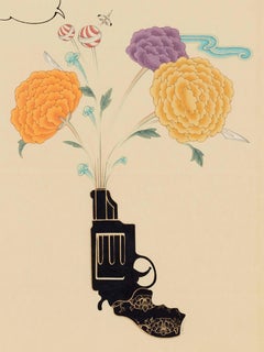 Inter-Relation Selfie 204, representational work on paper, gun with flowers