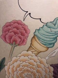 Inter-Relation Selfie 207, obra de representación sobre papel, pistola con flores