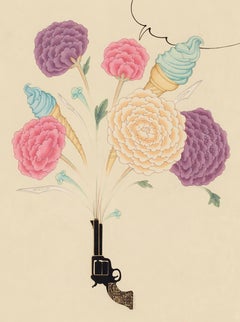 Inter-Relation Selfie 207, representational work on paper, gun with flowers