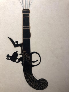 Selfie interrelacional 208, obra de representación sobre papel, pistola con flores