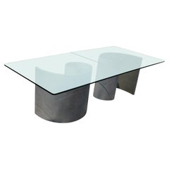 Separable Custom Modern Industrial Sculptural Steel and Glass Dining Table