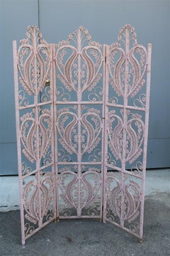 Hand woven bamboo screen partition Italian 1960s Pink