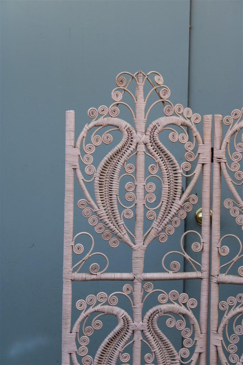 Bambù Separè Paravento in bambù intrecciato a mano Italiano 1960 Rosa in vendita