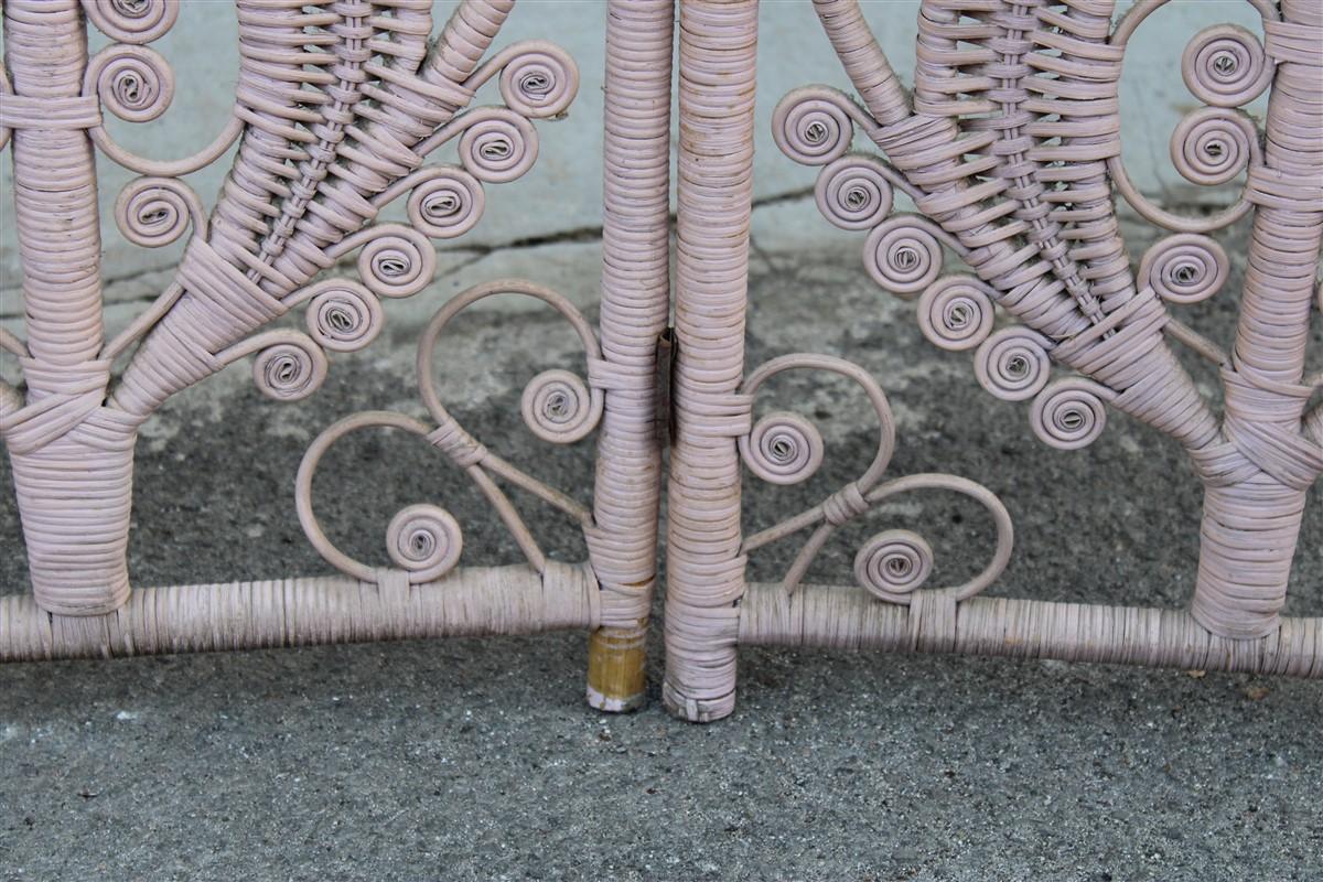 Separè Paravento in bambù intrecciato a mano Italiano 1960 Rosa in vendita 2