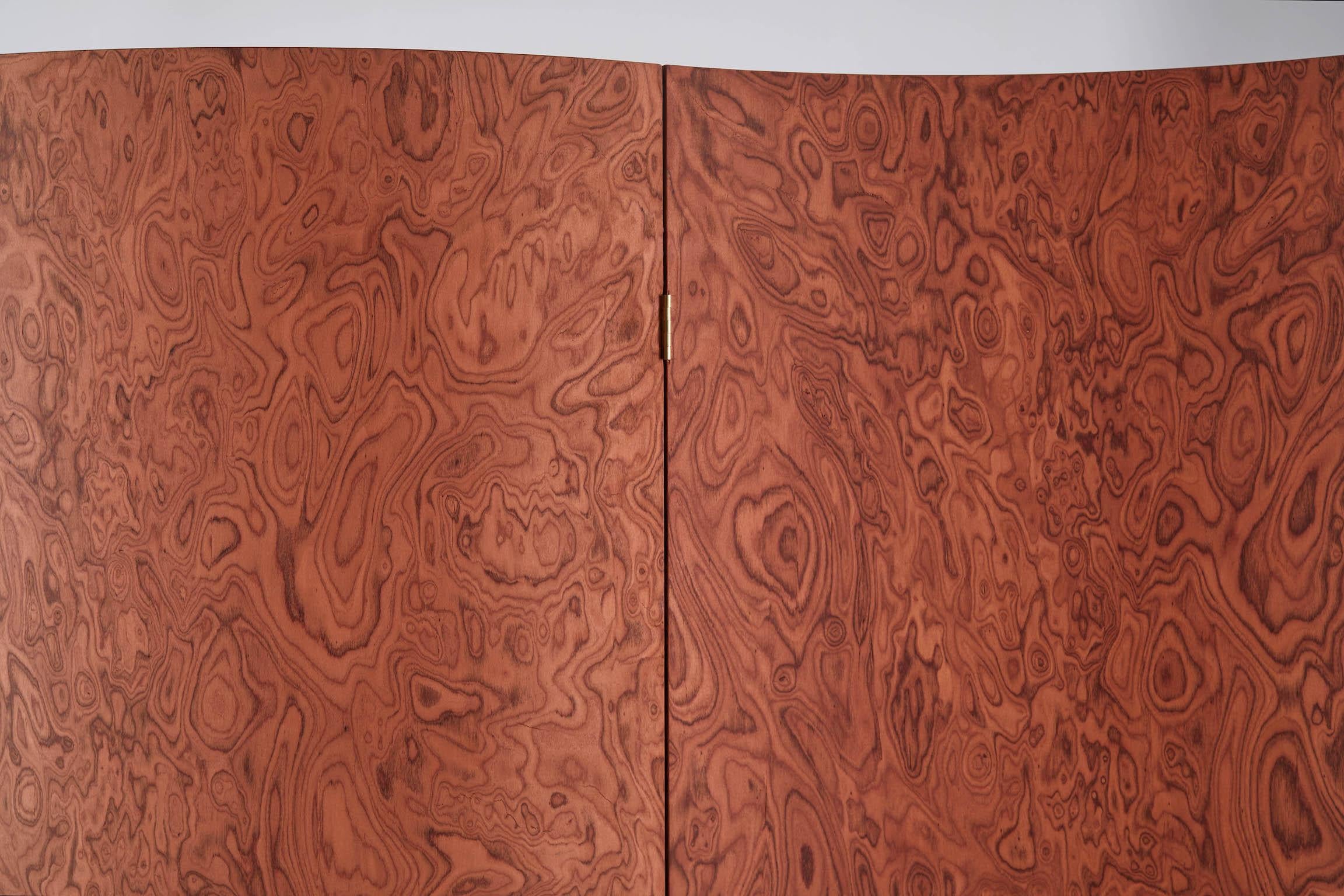 Modern Folding Screen 'Separe' Room Divider in Terracotta Elm burl Veneer For Sale