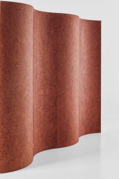 Folding Screen 'Separe' Room Divider in Terracotta Elm burl Veneer