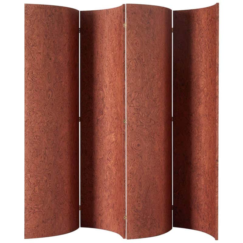 Gold Elm Root Screen with Brass and Wood Veneer For Sale at 1stdibs