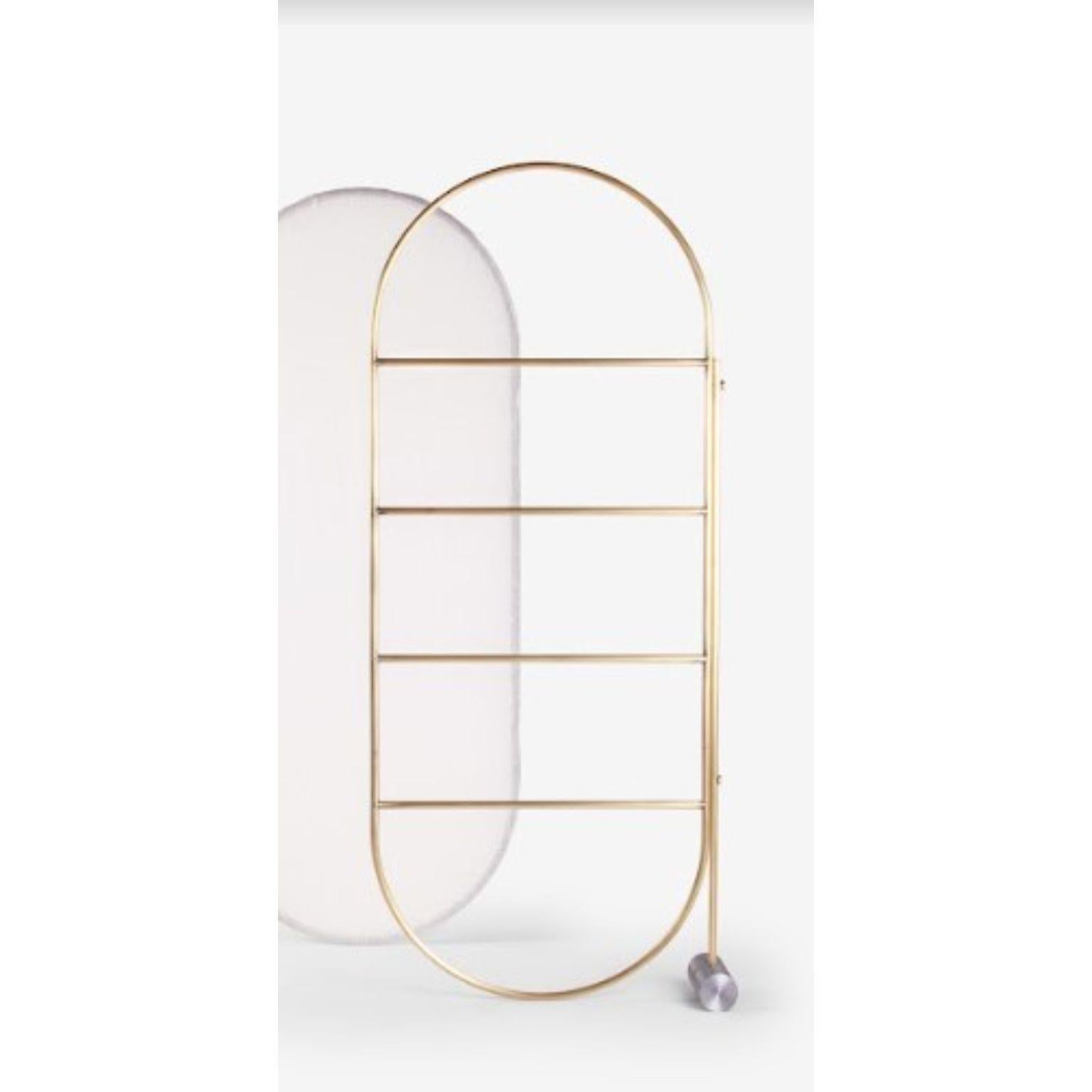 Separè room divider with Horizontal Divisions by Mingardo
Dimensions: D72 x W20 x H170 cm 
Materials: satin natural brass structure. Iron base
Weight: 17 kg

Also Available in different finishes.

Separè, is a multi-use space divider,