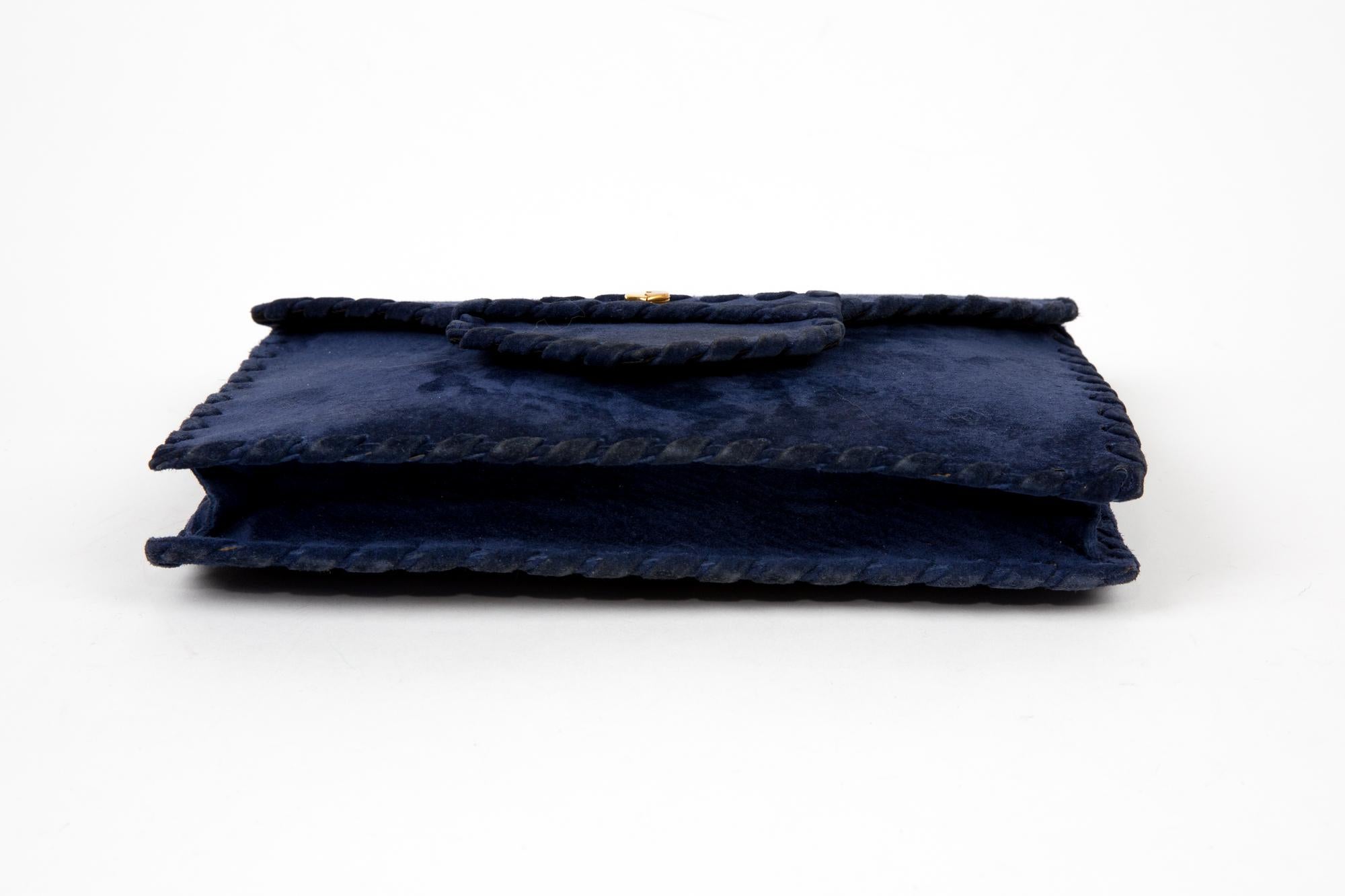 Women's Sepcoeur Blue Suede Leather Large Clutch Bag  For Sale