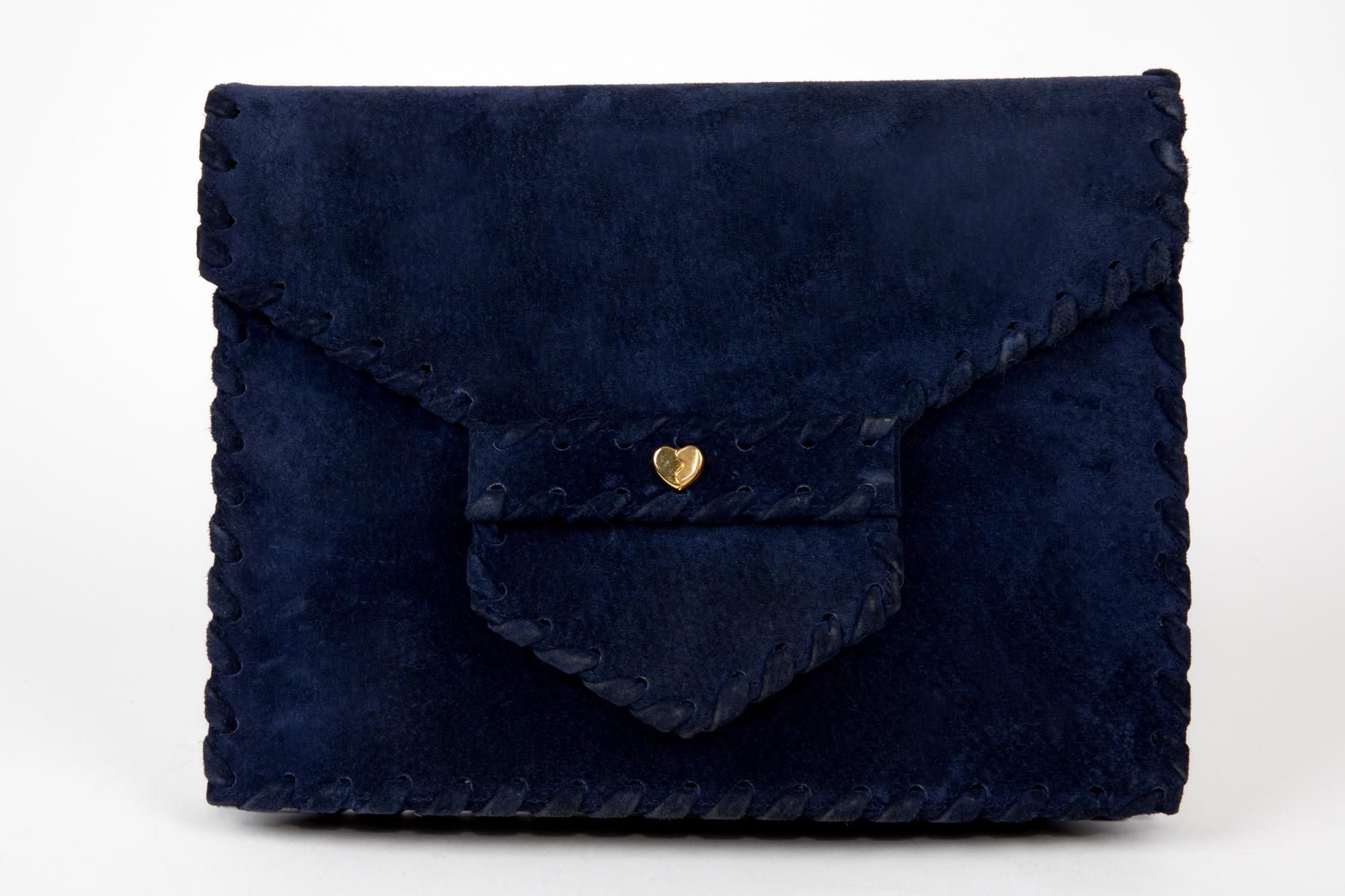 Sepcoeur Blue Suede Leather Large Clutch Bag  For Sale 2