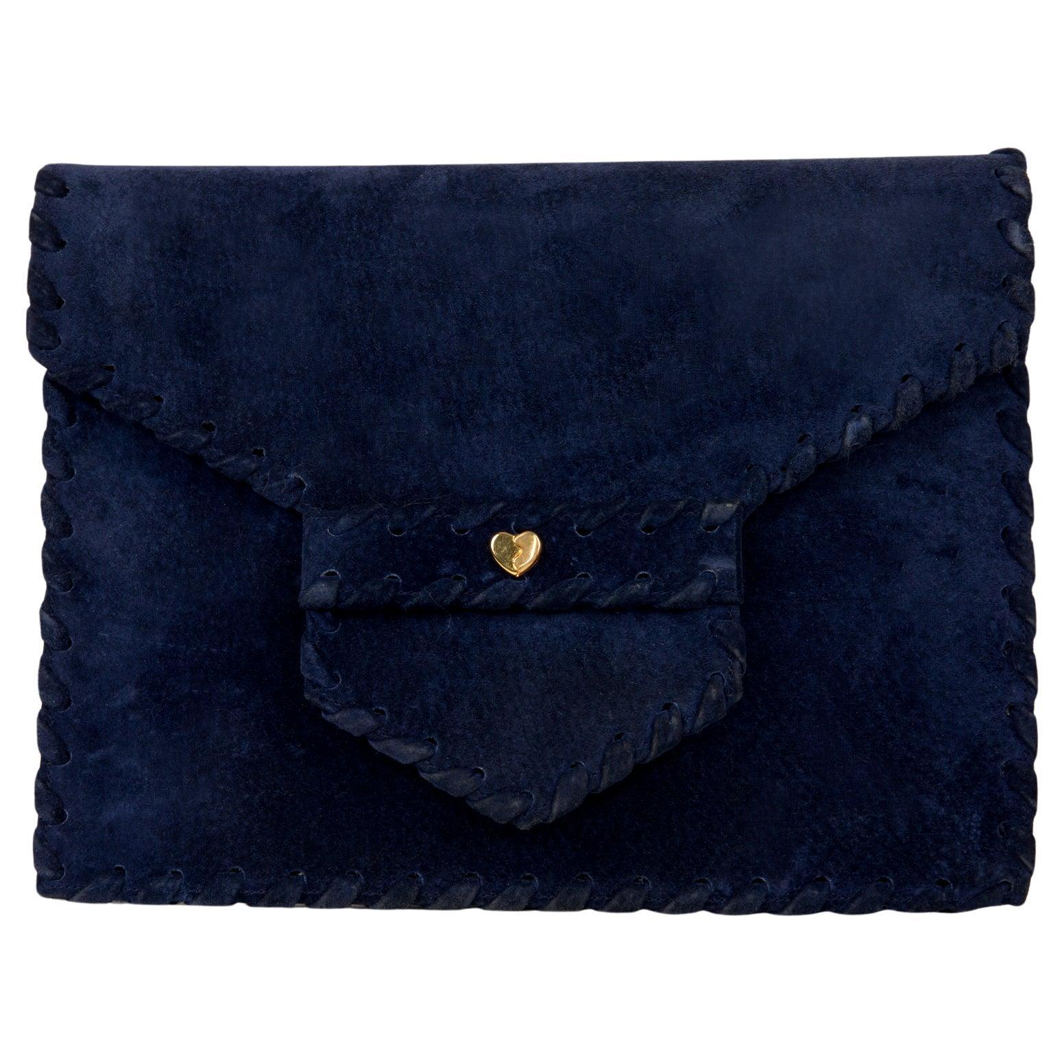 Sepcoeur - Grande pochette en cuir de daim bleu  en vente