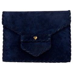 Retro Sepcoeur Blue Suede Leather Large Clutch Bag 