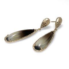 Keiko Mita Boucles d'oreilles Sepia bicolores en quartz fumé avec cadre en or 14 carats