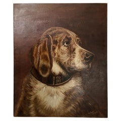 Antique Sepia Oil on Canvas Bloodhound After Sir Edwin Landseer, Signed 1915