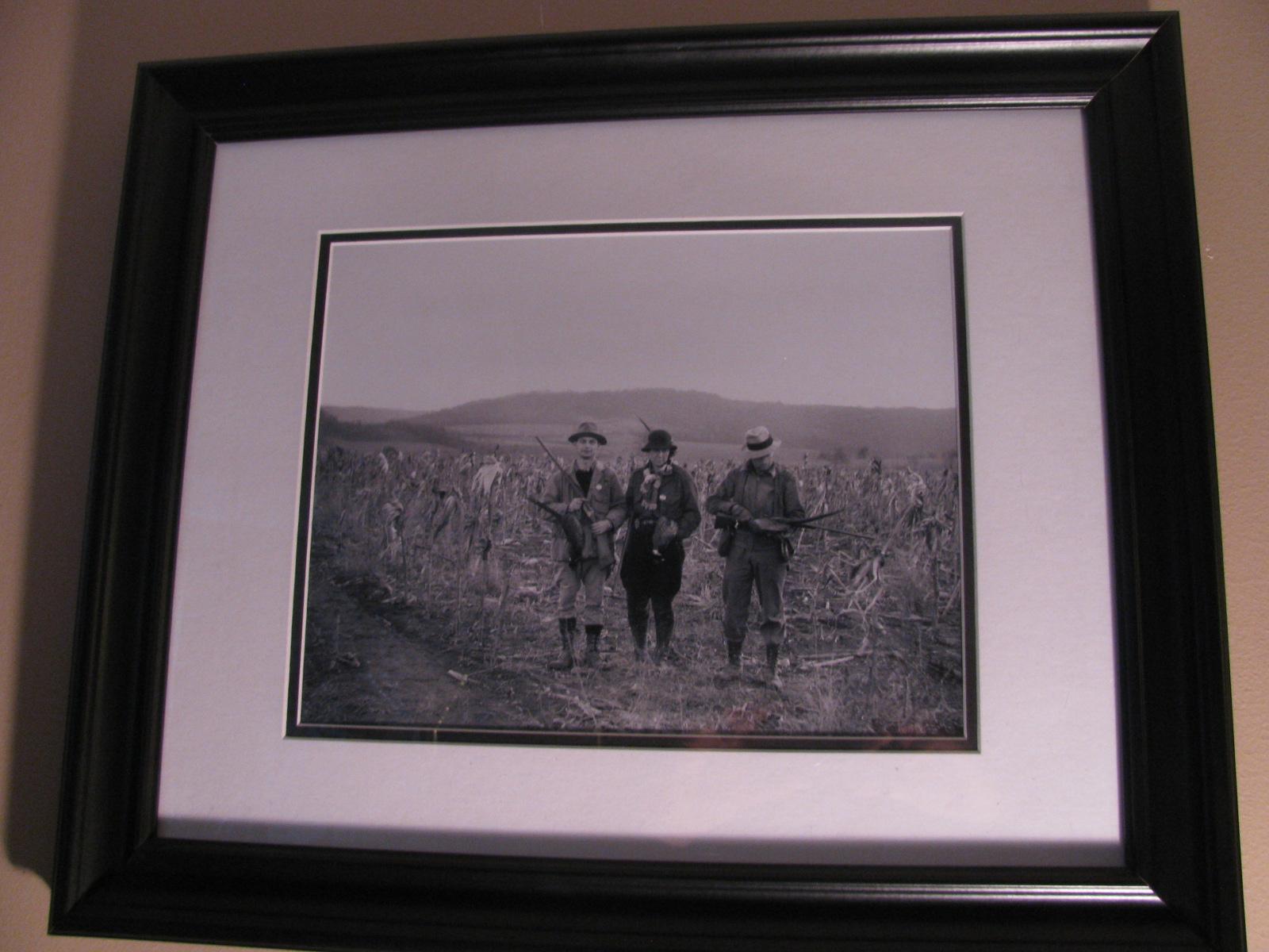One of a kind photo depicting hunters in New Jersey during the depression. Two men and a woman which is a rare combination. Photo size is 14 x 11. In excellent condition with minimal wear on frame.