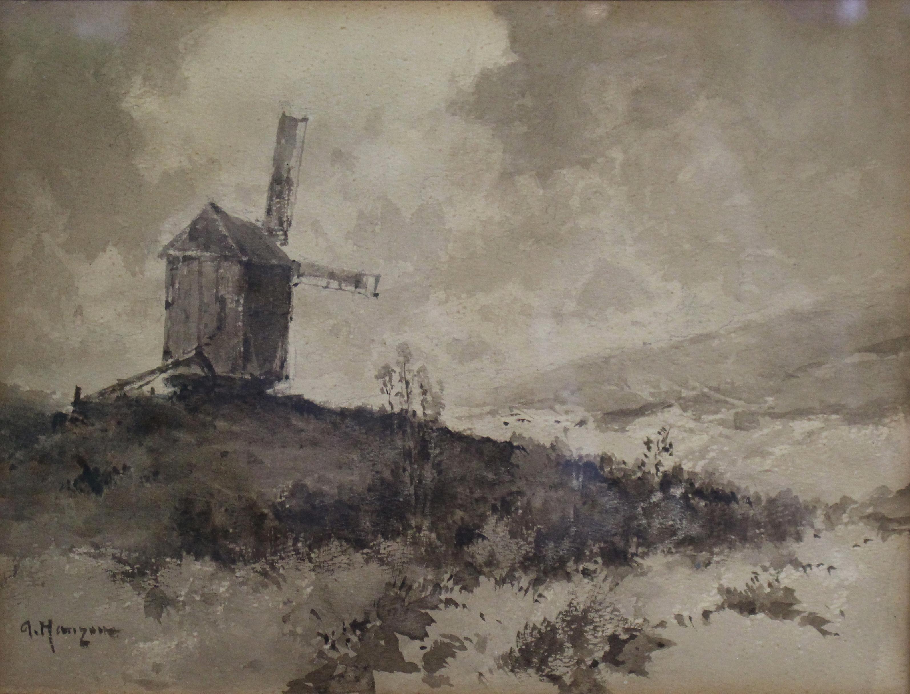 Sepia-Aquarell-Landschaft von Alexei Hanzen (Russisch, 1876-1937) (Europäisch) im Angebot