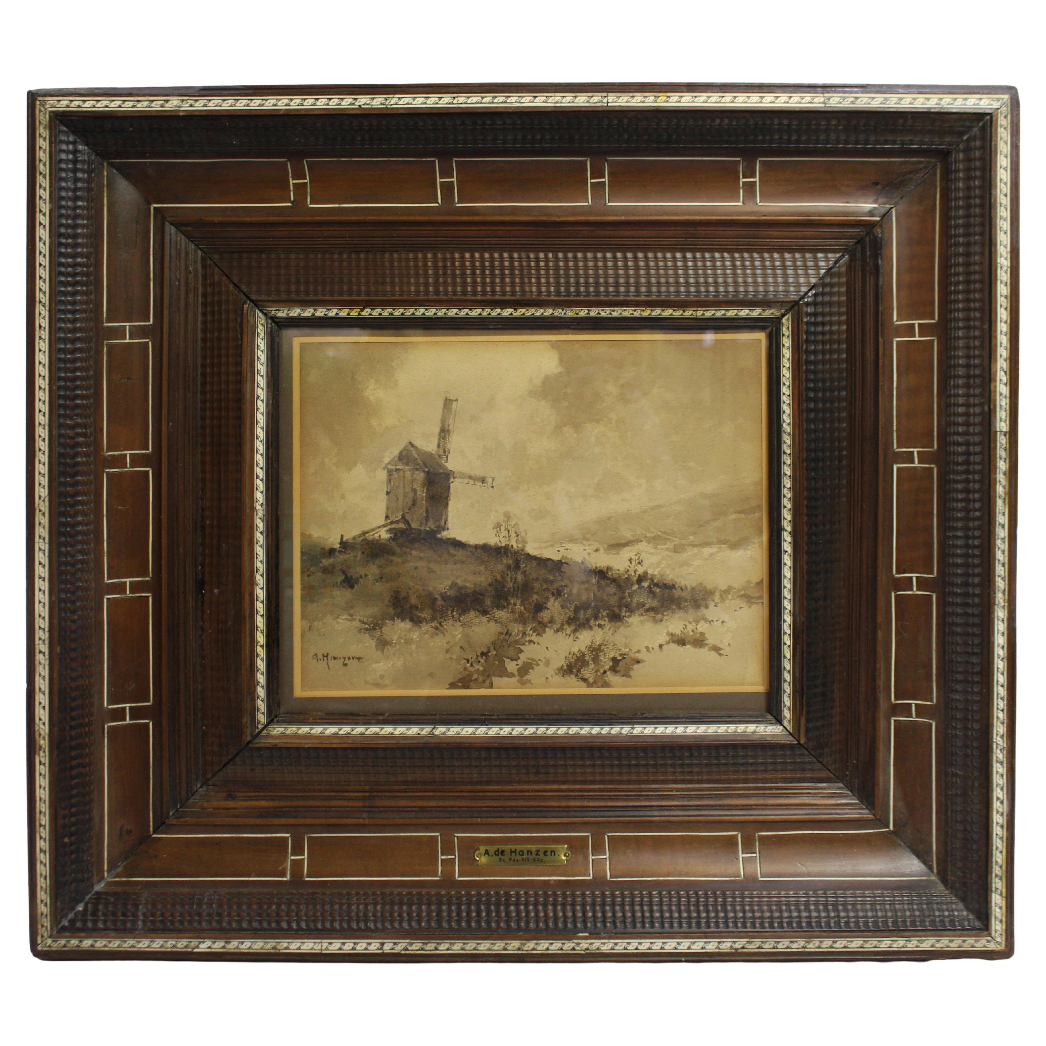 Paesaggio acquerellato in seppia di Alexei Hanzen (russo, 1876-1937)