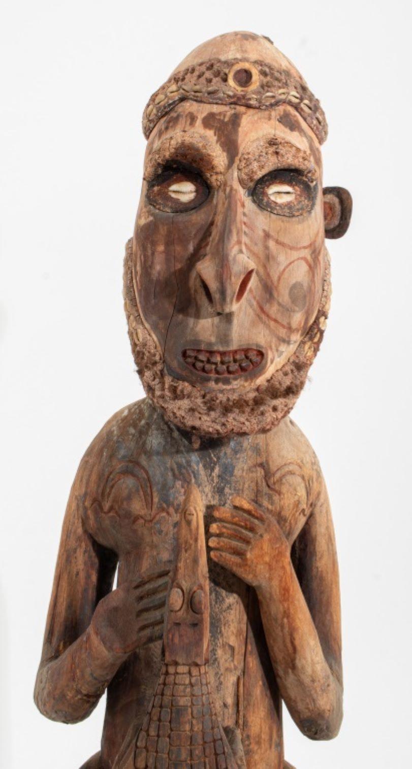 Tribal Sepik Carved Polychromed Wood Figure Sculpture