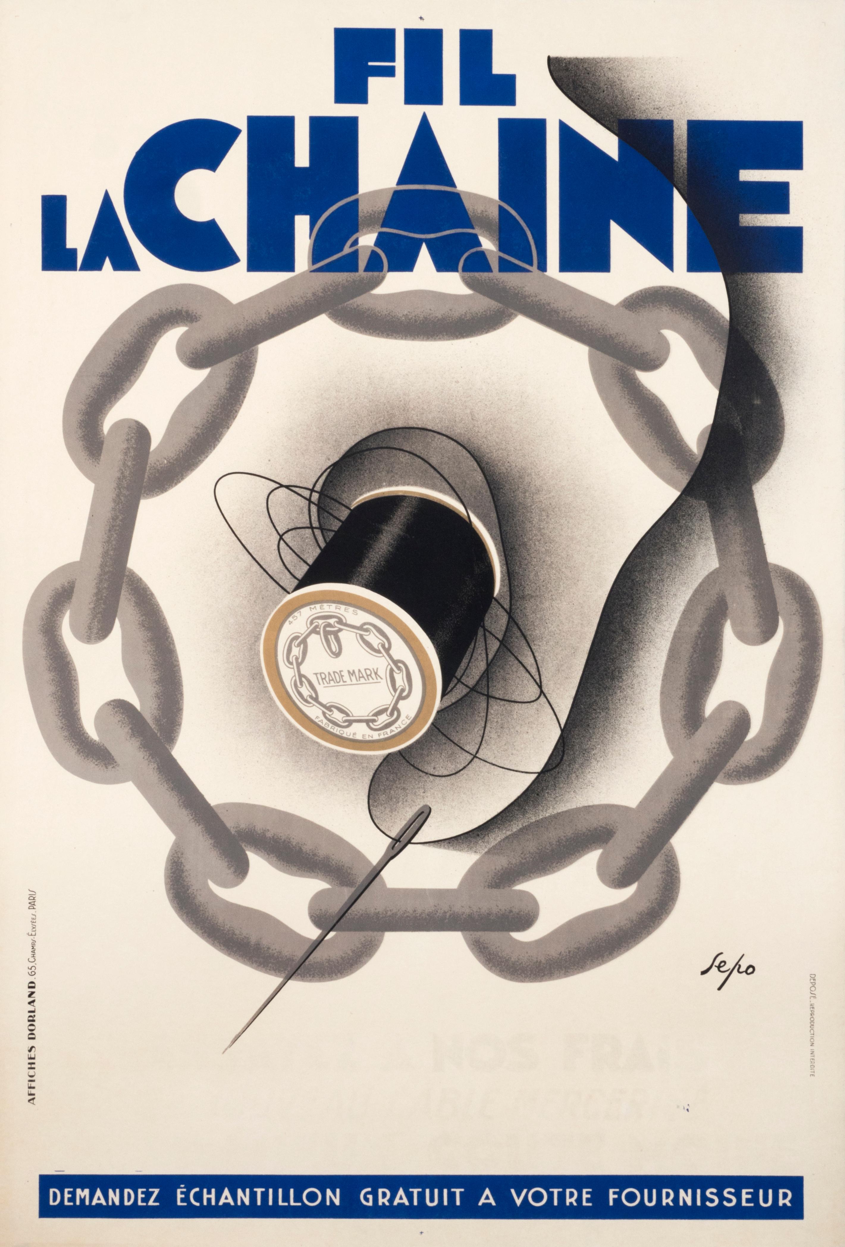 "Fil La Chaine" French Art Deco 1930 Sewing Original Vintage Poster - Print by Sepo (Severo Pozzati)