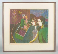 Seppo Mattinen. Composizione con figure. Litografia a colori. 1967