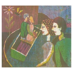 Seppo Mattinen. Composizione con figure. Litografia a colori. 1967