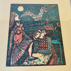 Seppo Mattinen Naive Traumlandschaft - Lithographischer Holzschnitt in Farben, 1970er Jahre