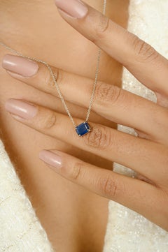 September Birthstone Blue Sapphire Solitaire Necklace in 14K Solid White Gold