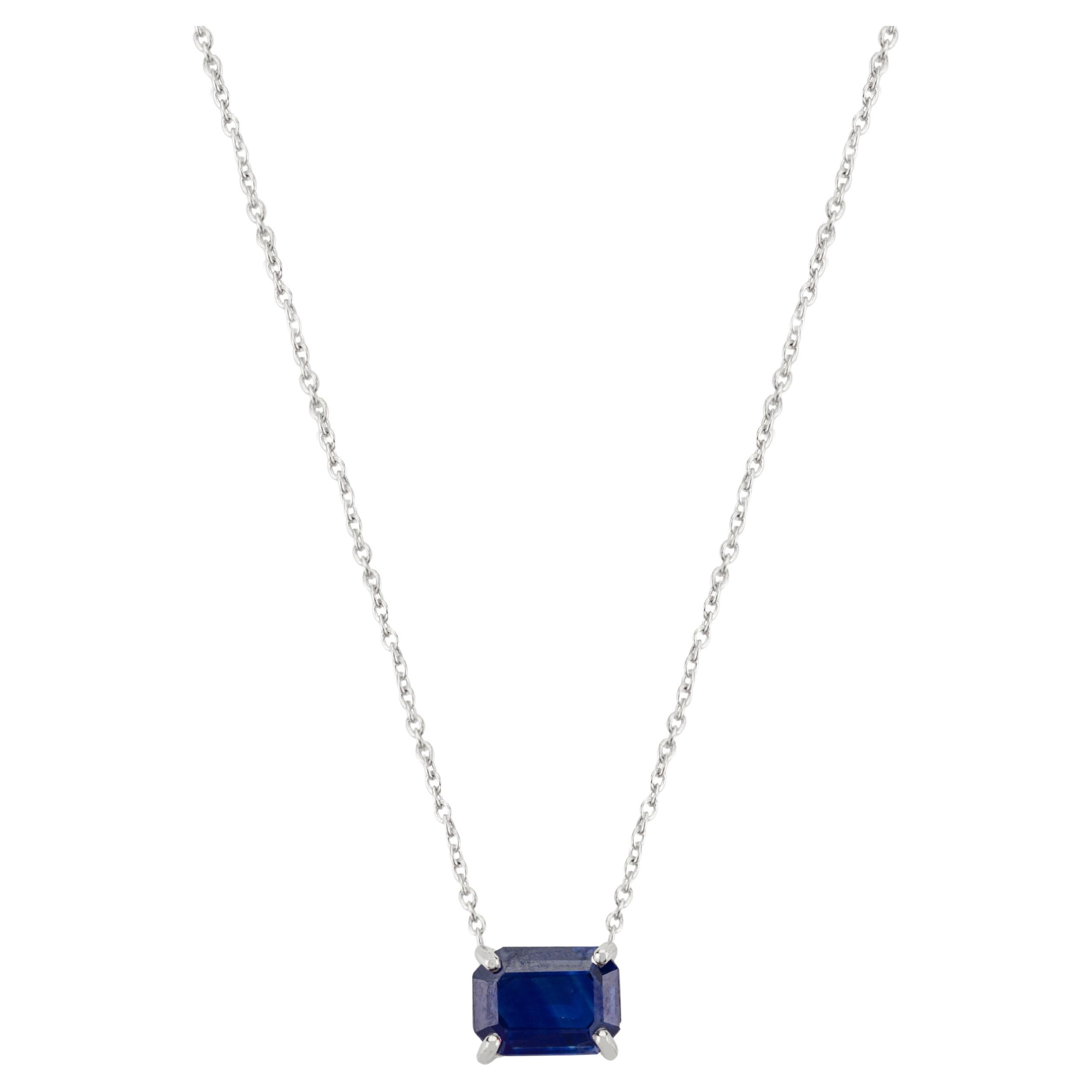 September Birthstone Blue Sapphire Solitaire Necklace in 14K Solid White Gold