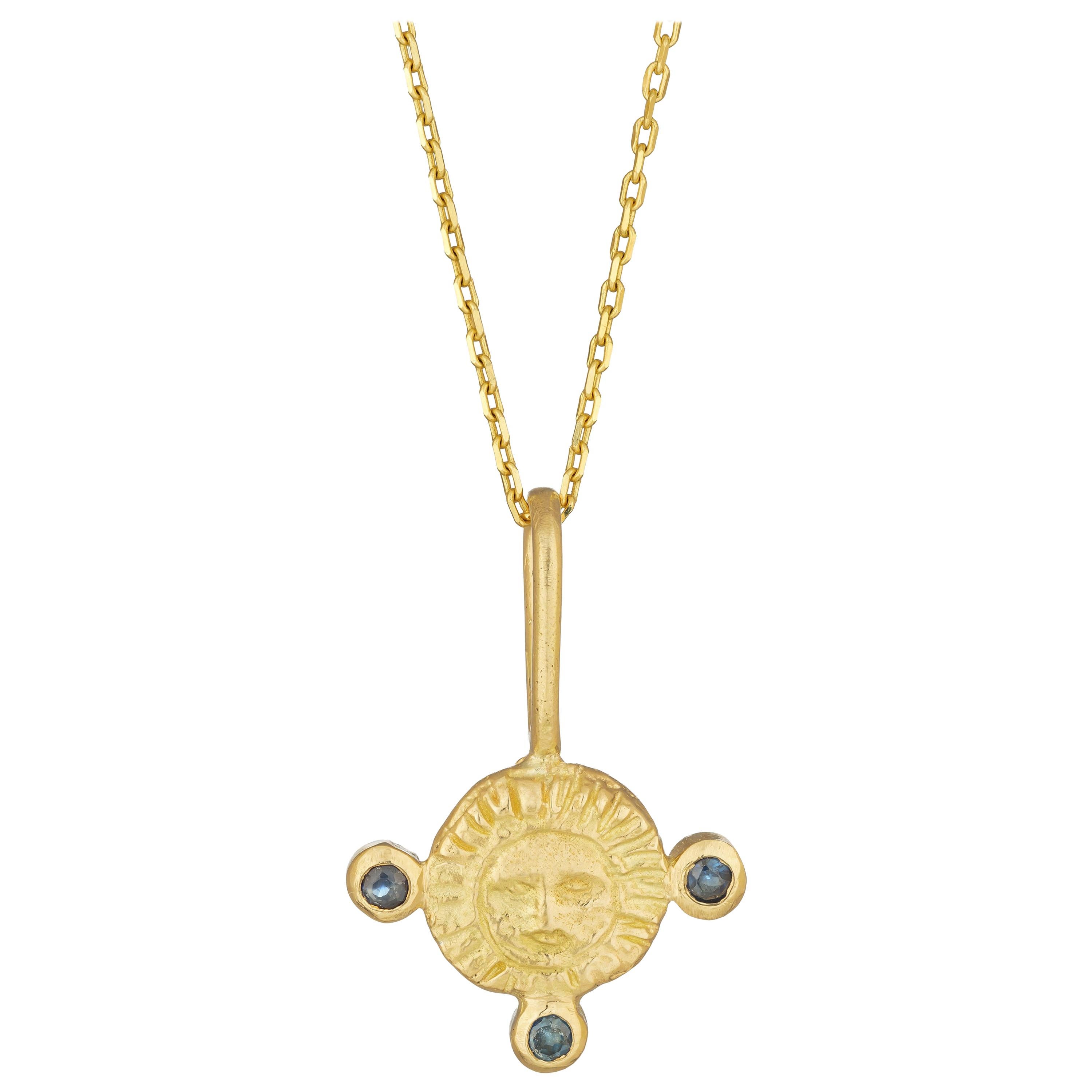 September Birthstone Pendant Necklace with Sapphire, 18 Karat Yellow Gold For Sale