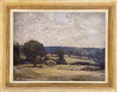 Peinture à l'huile sur toile « Harvest Time », paysage britannique du 20e siècle signé