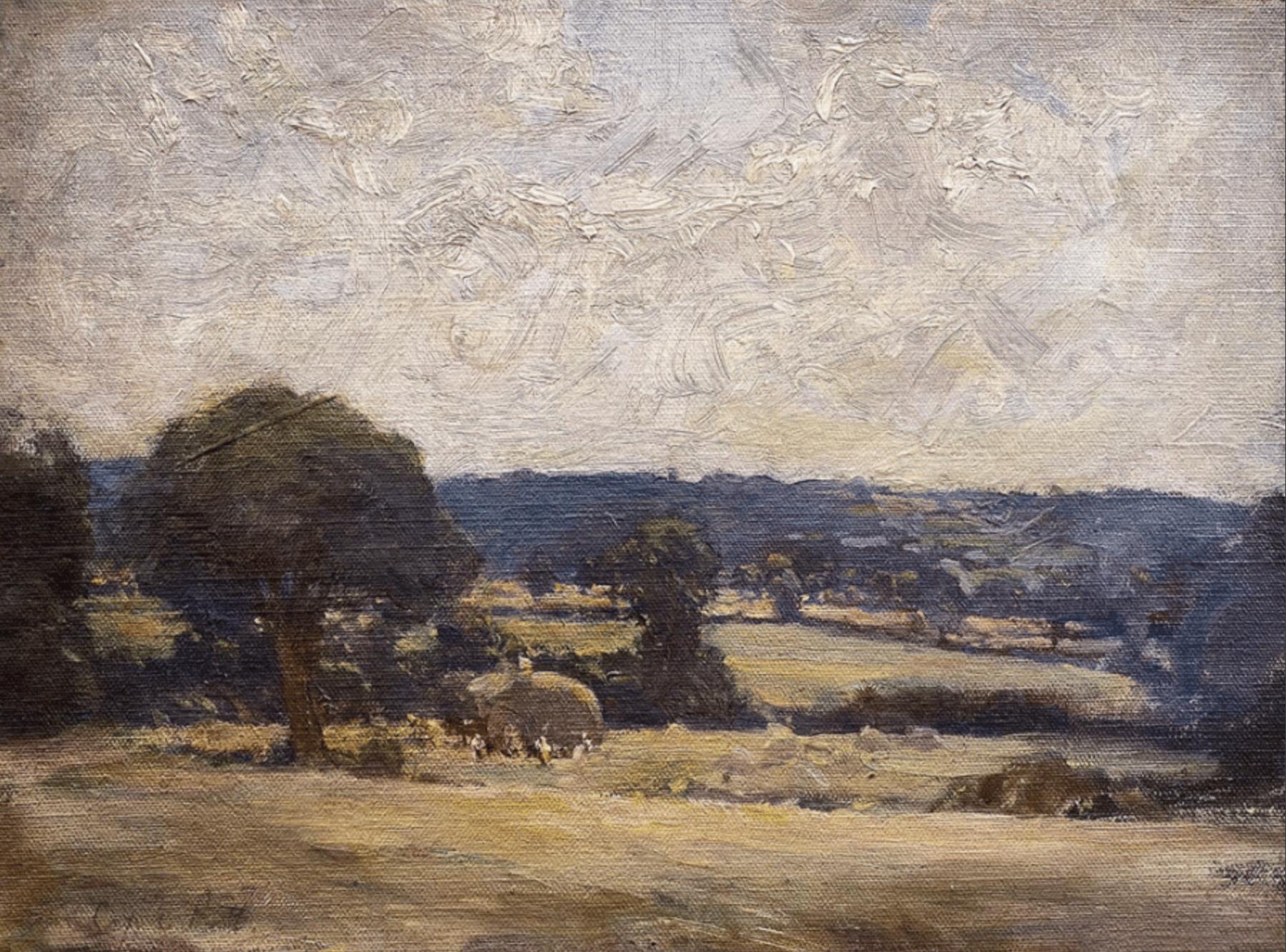 Septimus Edwin Scott Landscape Painting - Harvest Time, Oil on Canvas, 20th Century Signed British Landscape
