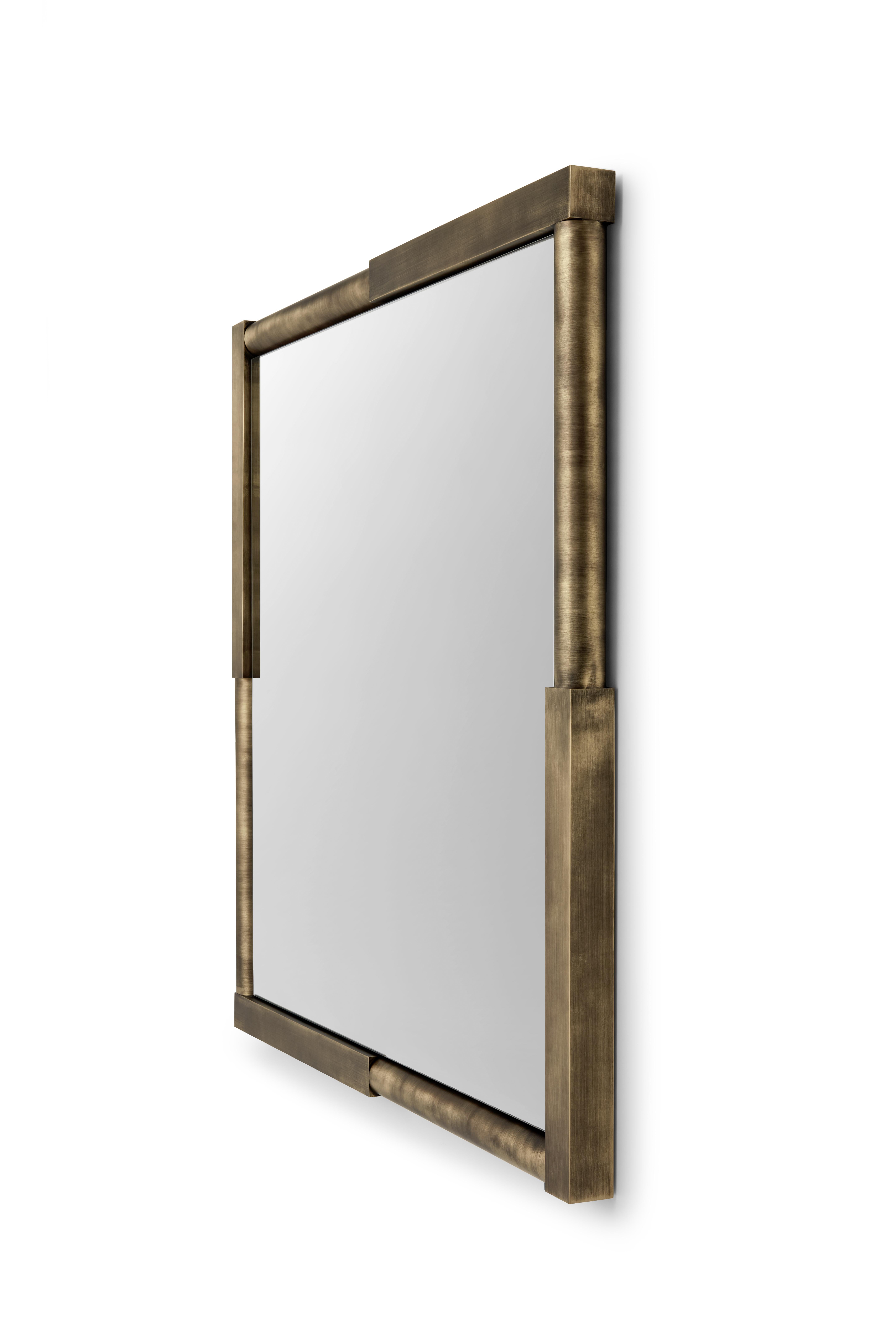 Portuguese 'Sequence' Square Mirror by Marta Delgado, Brushed Brass For Sale