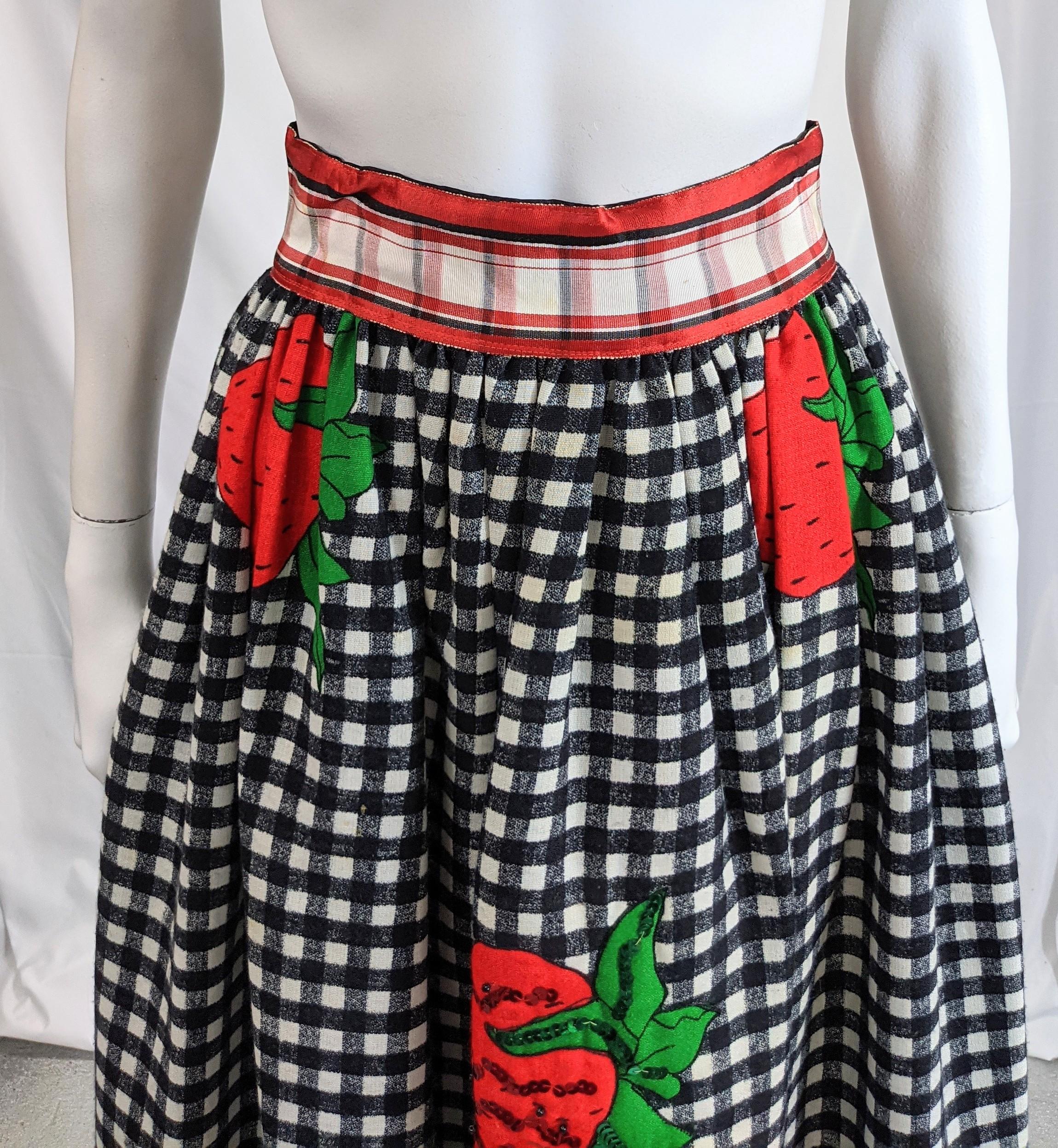 Black Sequin Accented Strawberry Hostess Skirt For Sale
